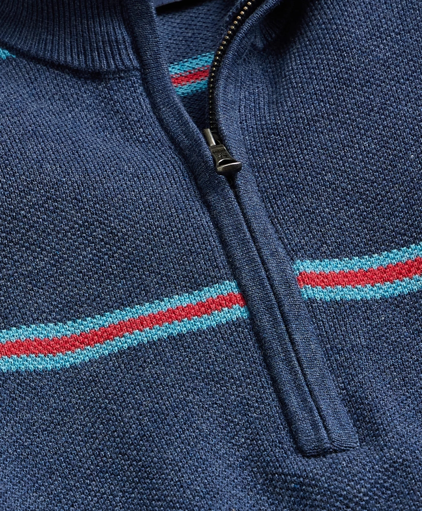 Supima&reg; Cotton Pique Striped Quarter-Zip Sweater, image 6