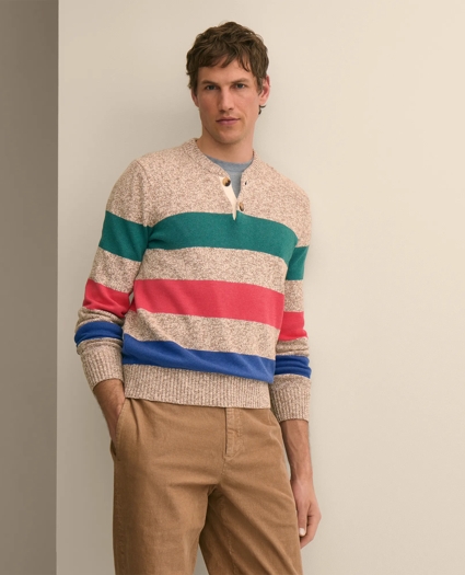 Cotton Rugby Stripe Marled Henley Sweater, image 1