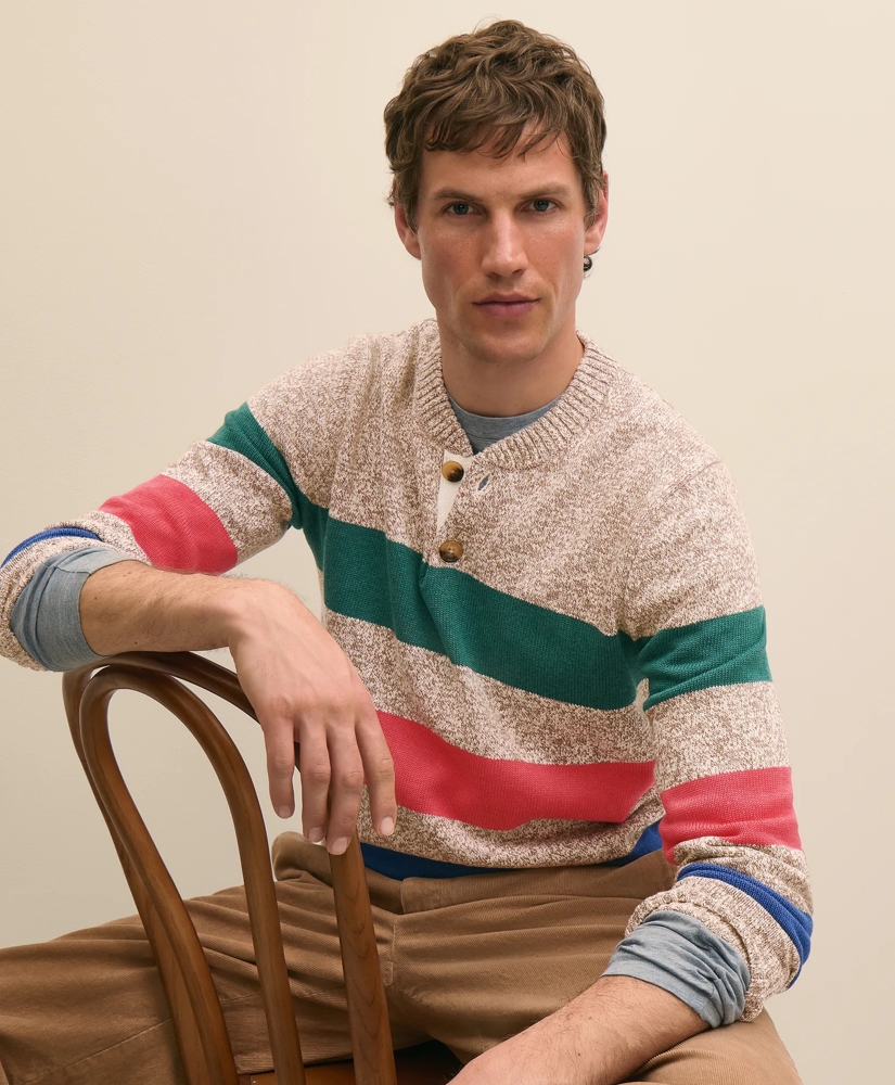 Cotton Rugby Stripe Marled Henley Sweater, image 2