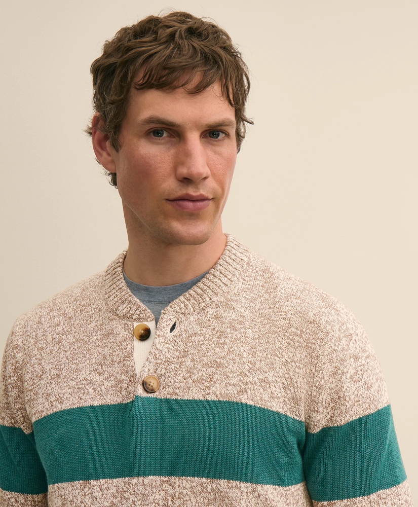 Cotton Rugby Stripe Marled Henley Sweater, image 4