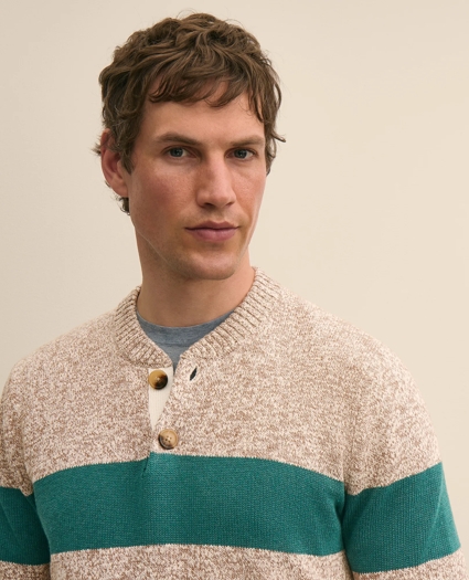 Cotton Rugby Stripe Marled Henley Sweater, image 4