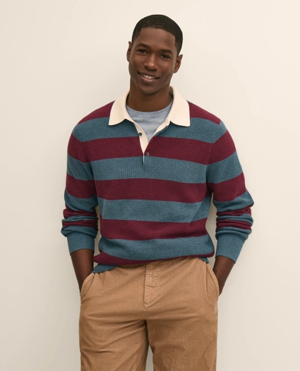 Supima&reg; Cotton Waffle-Stitch Rugby Sweater, image 1