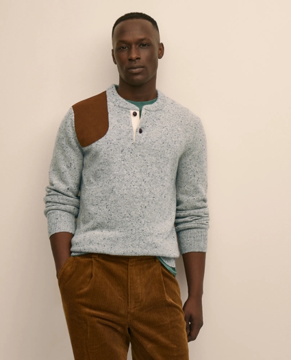 Merino Wool Shoulder-Patch Henley Sweater, image 1