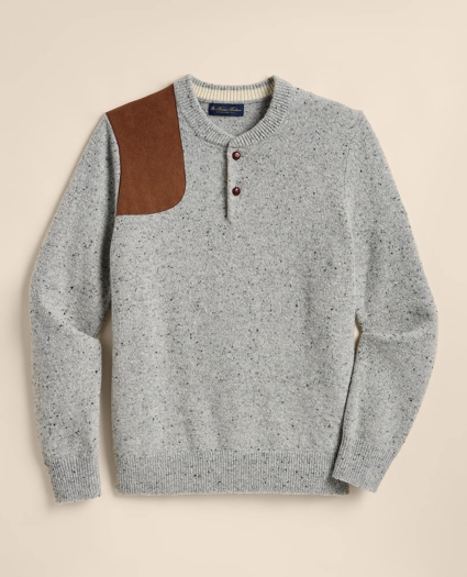 Merino Wool Shoulder-Patch Henley Sweater, image 2