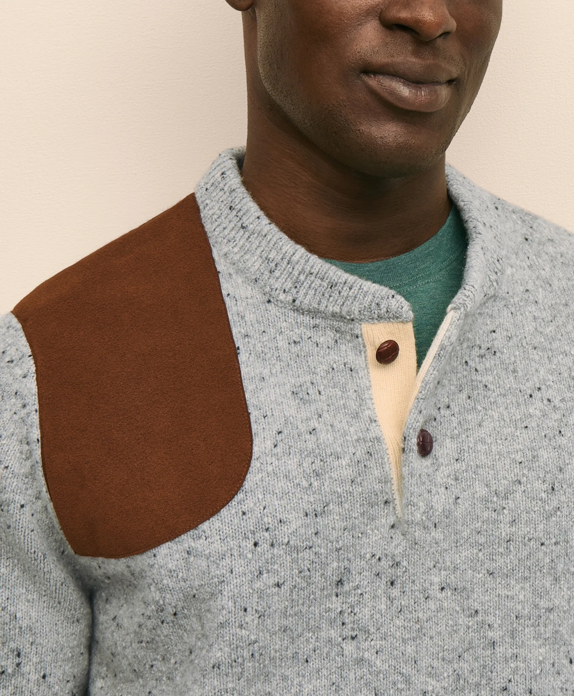 Merino Wool Shoulder-Patch Henley Sweater, image 3