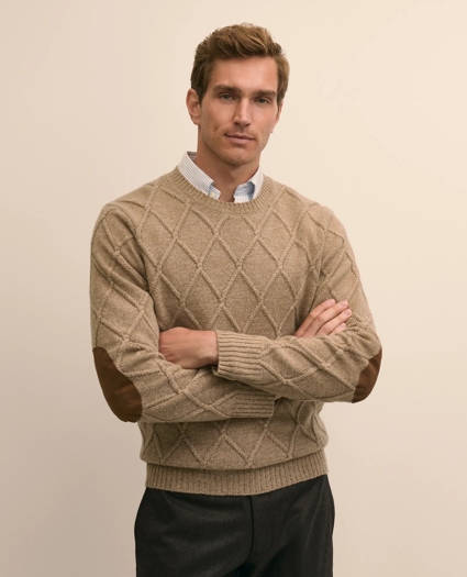 Camel Hair Diamond-Cable Knit Elbow Patch Sweater, image 1