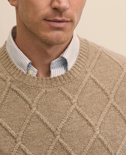 Camel Hair Diamond-Cable Knit Elbow Patch Sweater, image 4