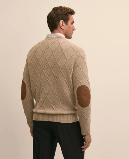 Camel Hair Diamond-Cable Knit Elbow Patch Sweater, image 5