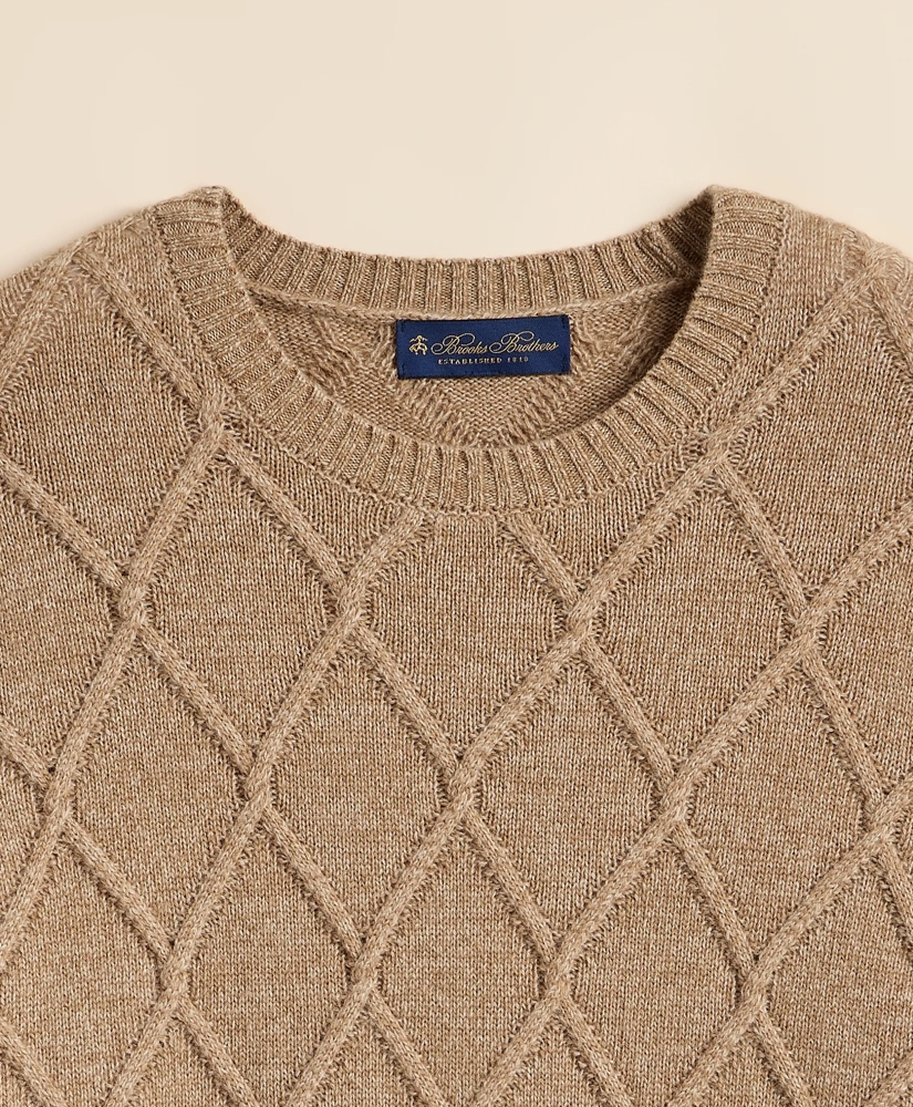 Camel Hair Diamond-Cable Knit Elbow Patch Sweater, image 6