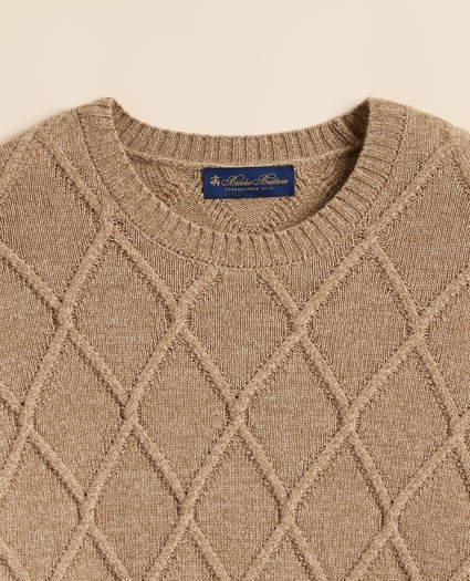 Camel Hair Diamond-Cable Knit Elbow Patch Sweater, image 6