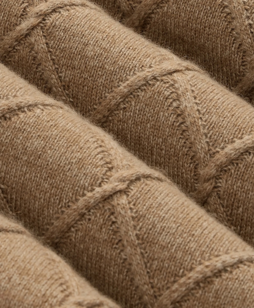 Camel Hair Diamond-Cable Knit Elbow Patch Sweater, image 7
