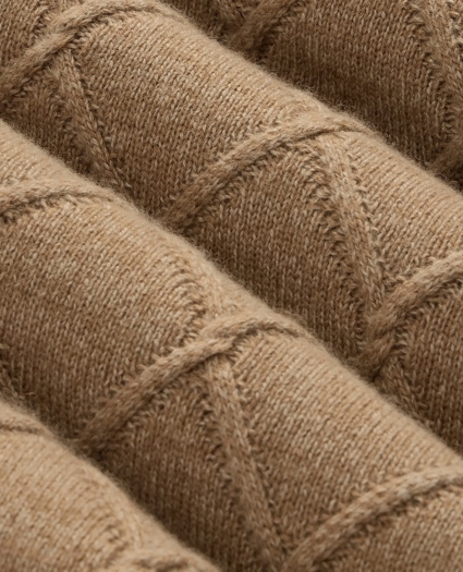 Camel Hair Diamond-Cable Knit Elbow Patch Sweater, image 7