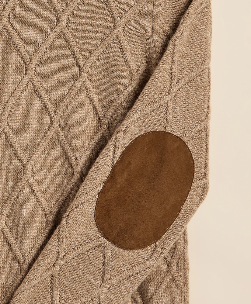 Camel Hair Diamond-Cable Knit Elbow Patch Sweater, image 8