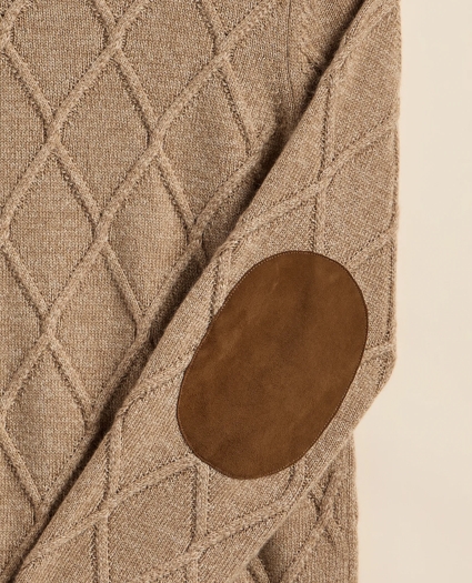 Camel Hair Diamond-Cable Knit Elbow Patch Sweater, image 8