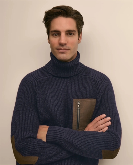 Lambswool Military Turtleneck Sweater, image 3