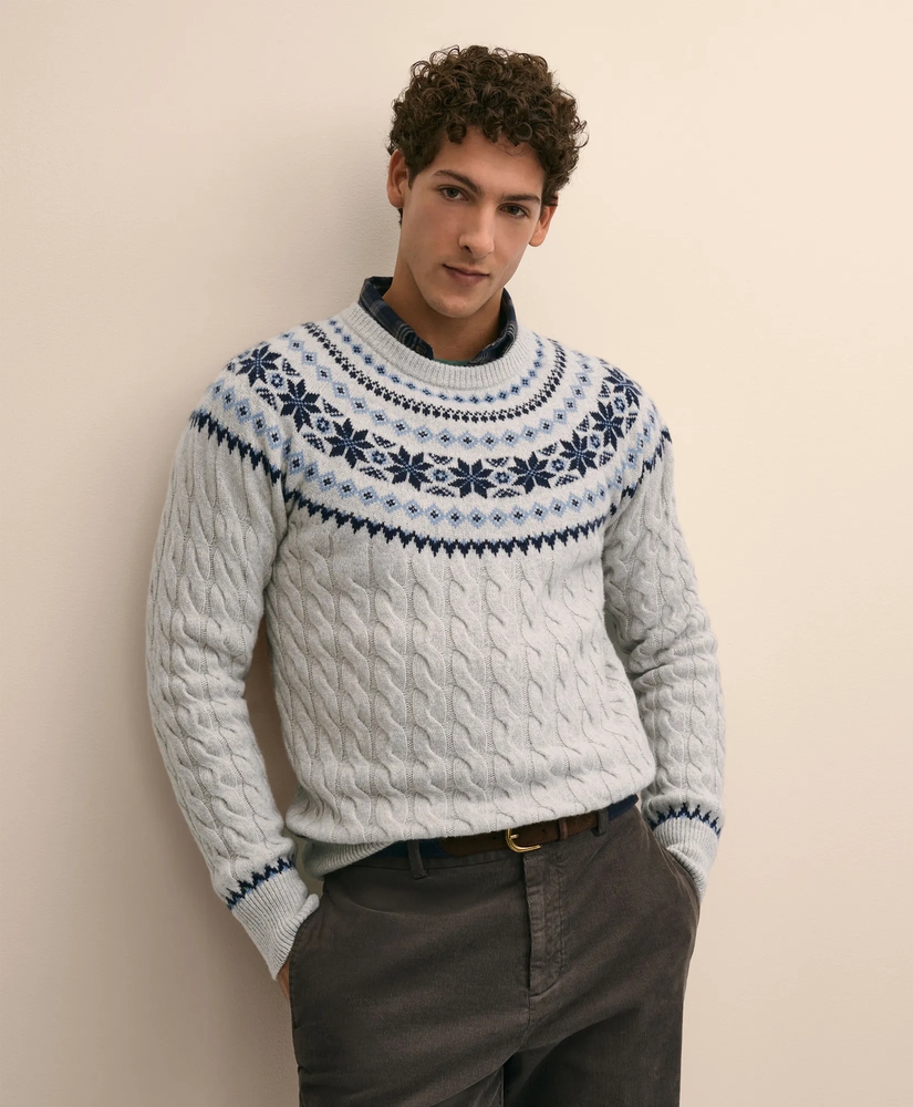 Merino Wool Cable-Knit Fair Isle Sweater, image 1