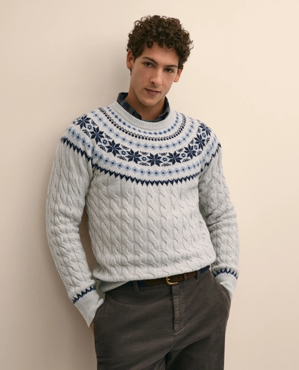 Merino Wool Cable-Knit Fair Isle Sweater, image 1