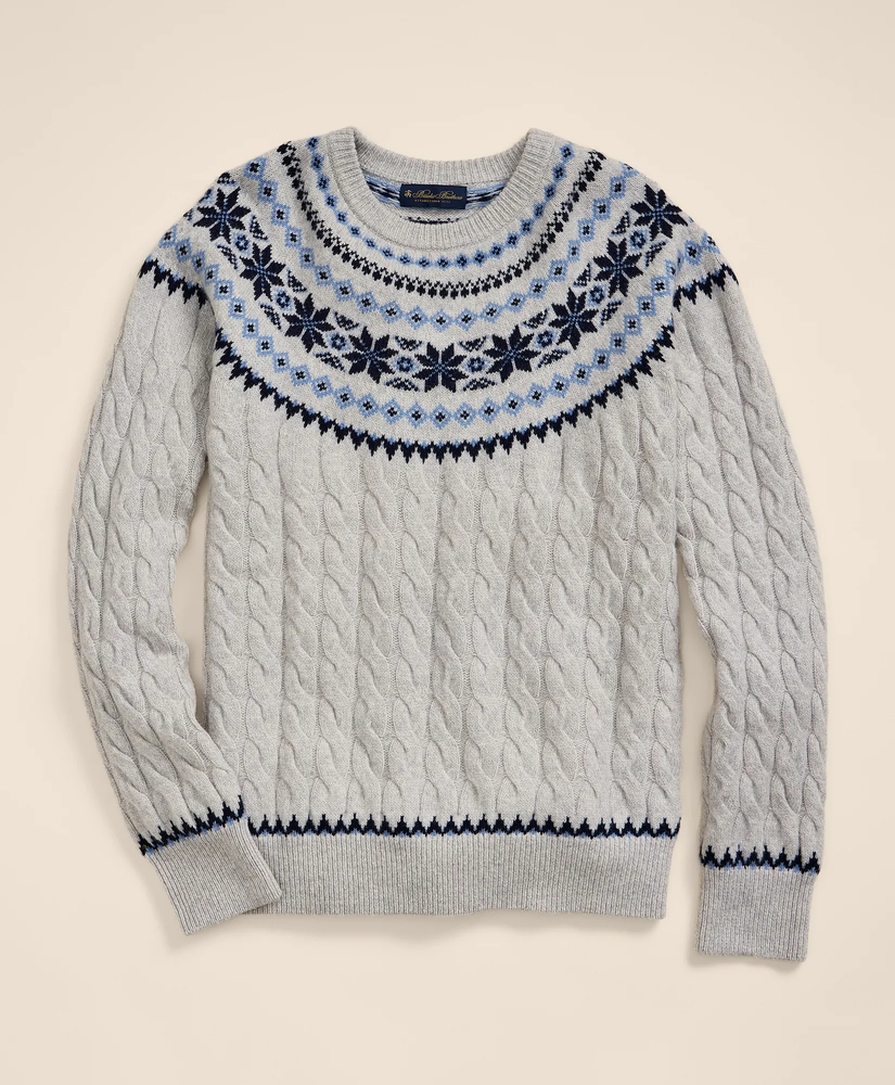 Merino Wool Cable-Knit Fair Isle Sweater, image 2
