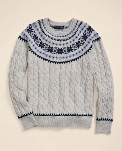 Merino Wool Cable-Knit Fair Isle Sweater, image 2