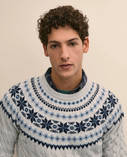 Merino Wool Cable-Knit Fair Isle Sweater, image 3