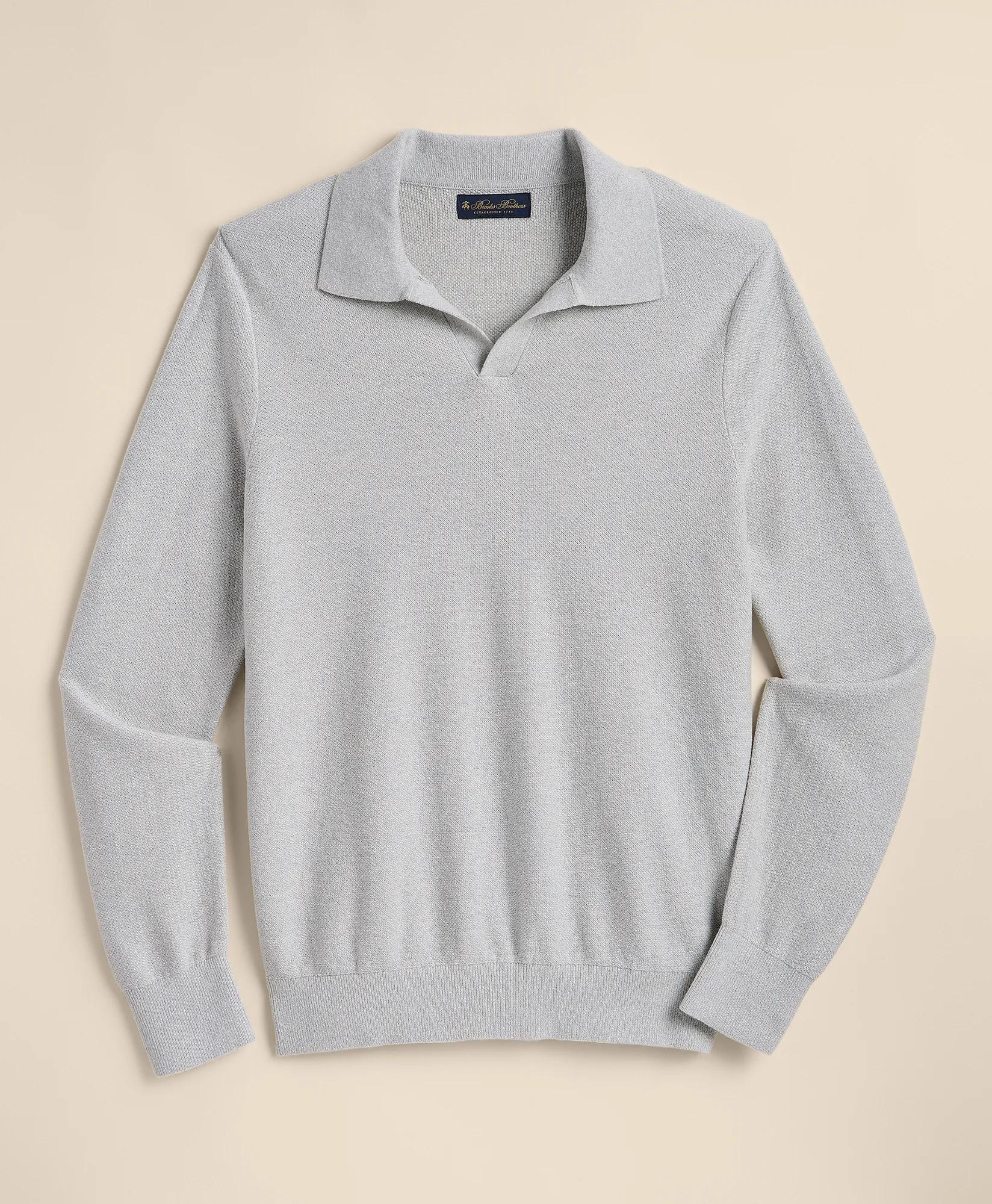 Silk Shetland-Texture Johnny Collar Sweater, image 1