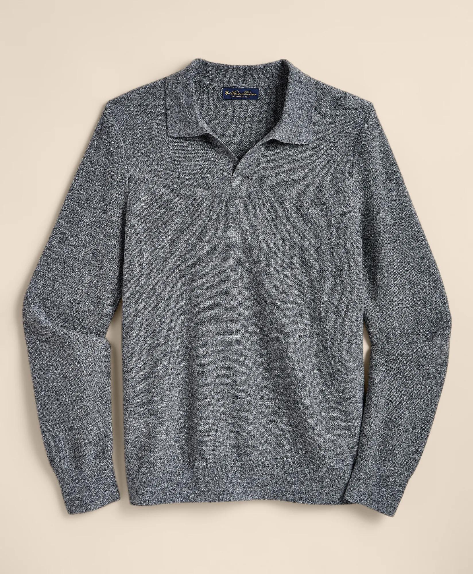 Silk Shetland-Texture Johnny Collar Sweater, image 1
