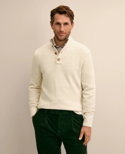 Cashmere Button Mock-Neck Elbow Patch Sweater, image 1