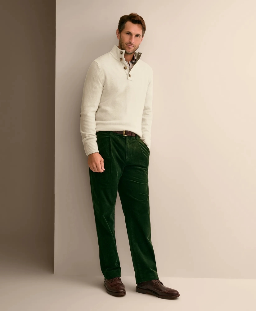 Cashmere Button Mock-Neck Elbow Patch Sweater, image 2