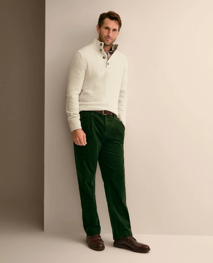 Cashmere Button Mock-Neck Elbow Patch Sweater, image 2