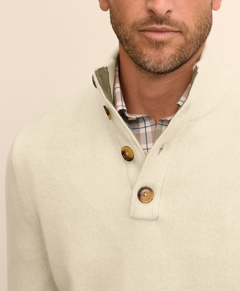 Cashmere Button Mock-Neck Elbow Patch Sweater, image 3