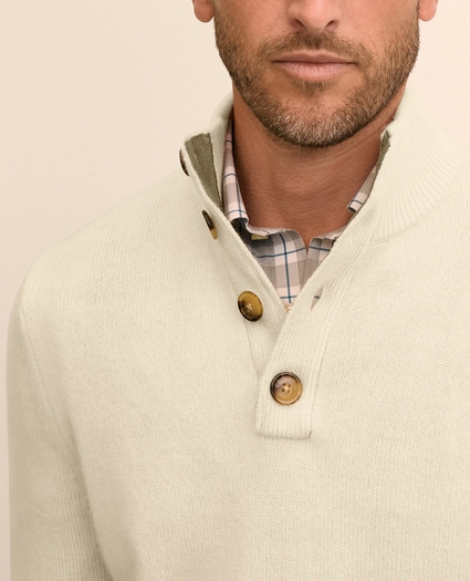 Cashmere Button Mock-Neck Elbow Patch Sweater, image 3