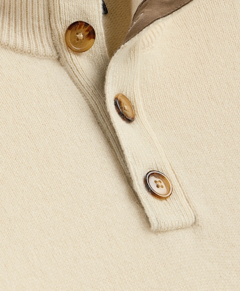 Cashmere Button Mock-Neck Elbow Patch Sweater, image 6
