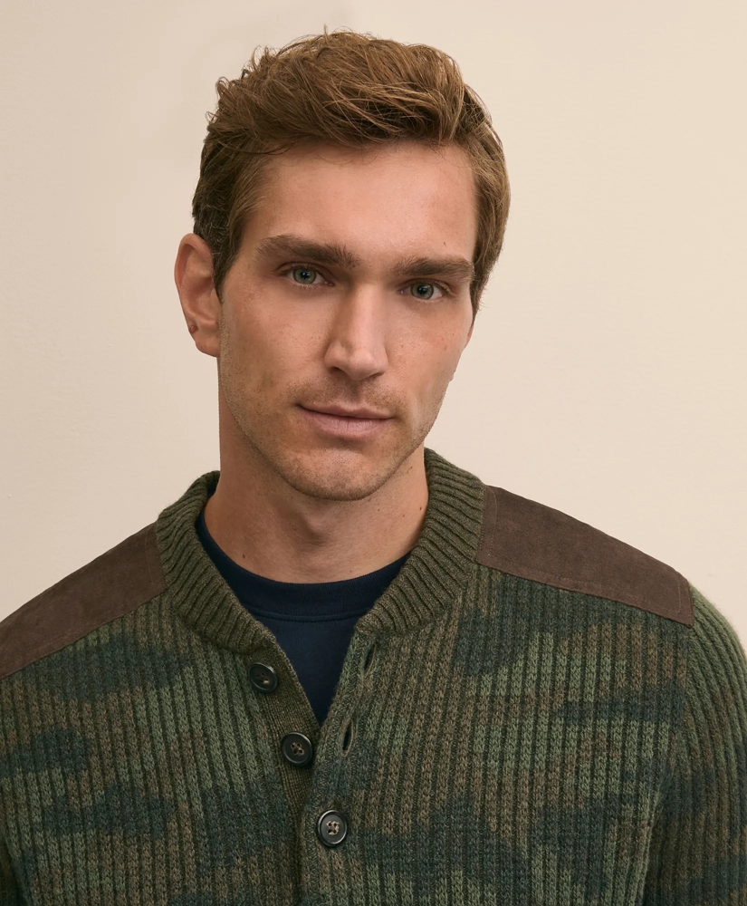 Merino Wool Camouflage Henley Elbow-Patch Sweater, image 3