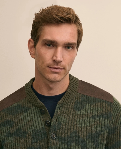 Merino Wool Camouflage Henley Elbow-Patch Sweater, image 3