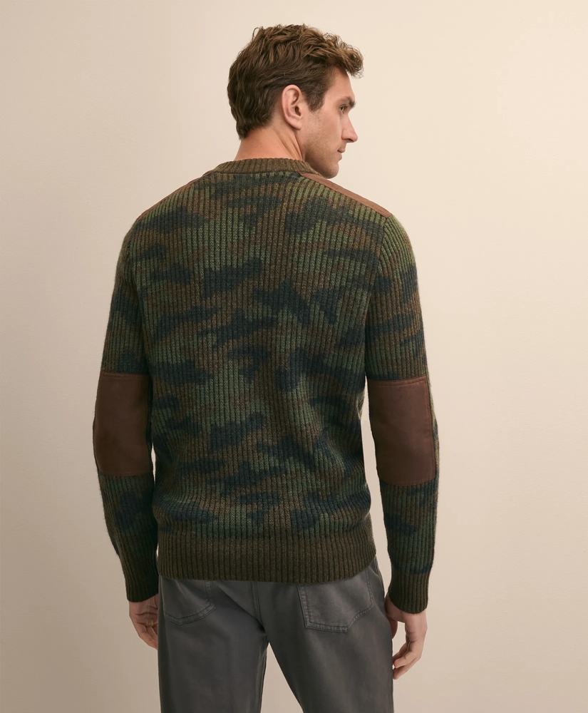 Merino Wool Camouflage Henley Elbow-Patch Sweater, image 4