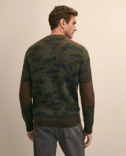 Merino Wool Camouflage Henley Elbow-Patch Sweater, image 4