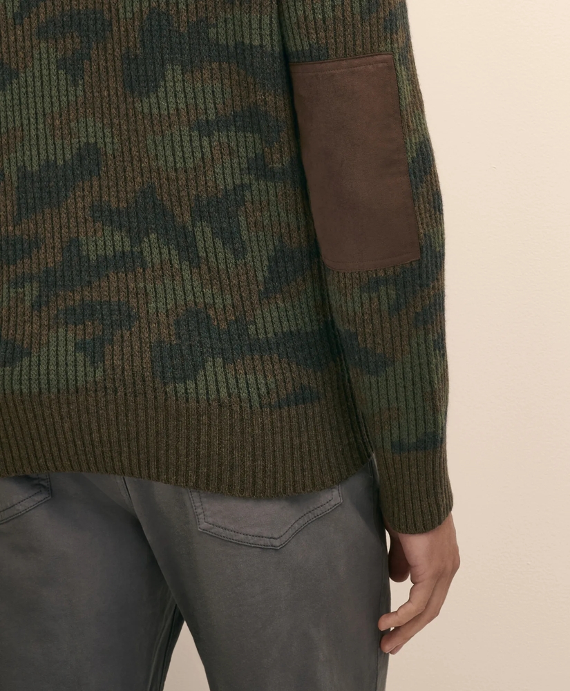 Merino Wool Camouflage Henley Elbow-Patch Sweater, image 5