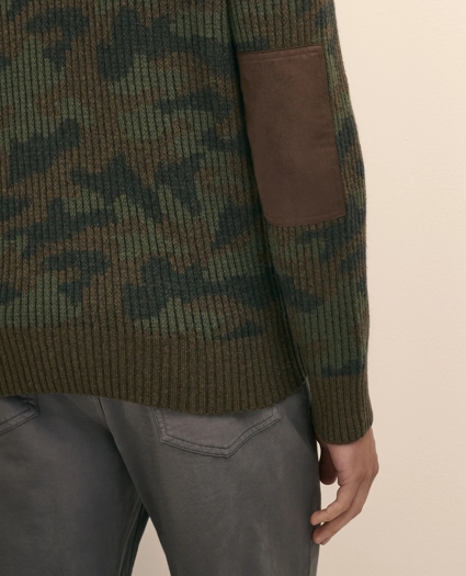 Merino Wool Camouflage Henley Elbow-Patch Sweater, image 5