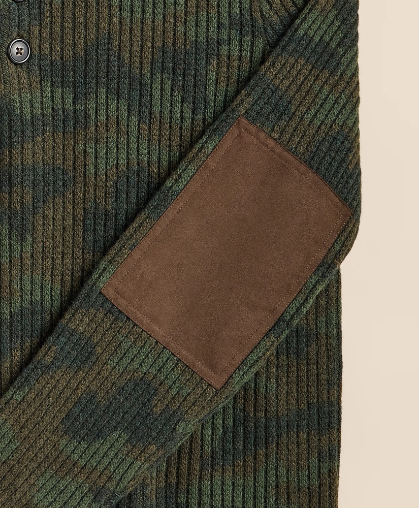 Merino Wool Camouflage Henley Elbow-Patch Sweater, image 7