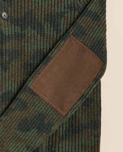 Merino Wool Camouflage Henley Elbow-Patch Sweater, image 7