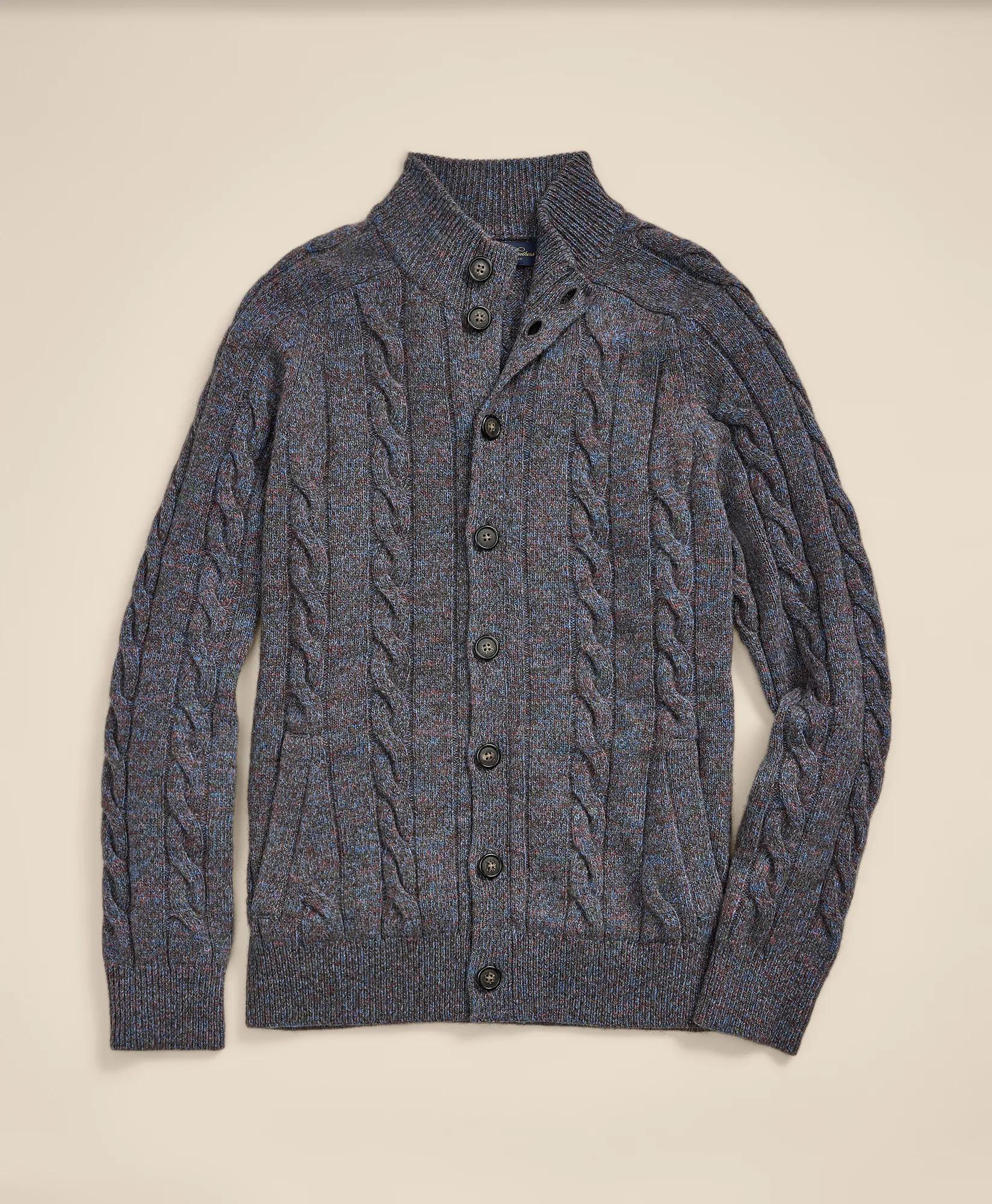 Wool-Yak-Cashmere Mock Neck Button Cardigan, image 1