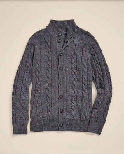 Wool-Yak-Cashmere Mock Neck Button Cardigan
