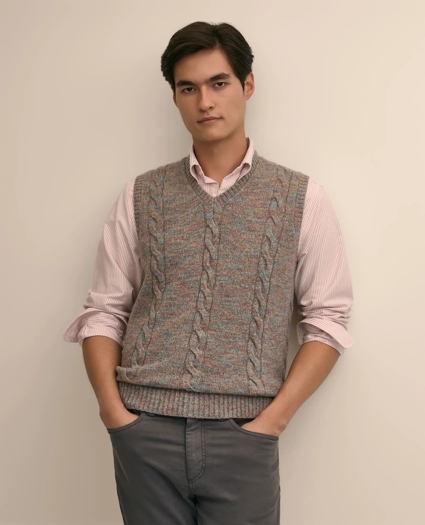 Wool-Yak-Cashmere Cable Knit Sweater Vest, image 1