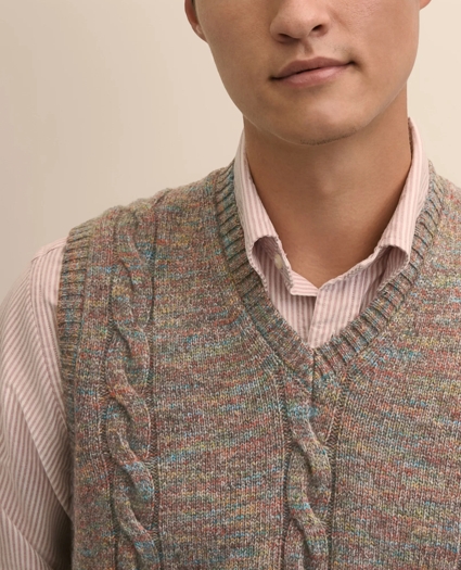 Wool-Yak-Cashmere Cable Knit Sweater Vest, image 4