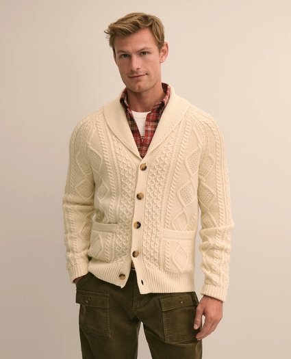 Merino Wool Aran Knit Shawl Cardigan, image 1