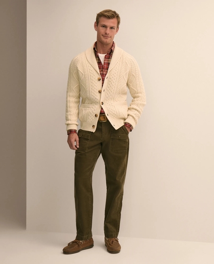 Merino Wool Aran Knit Shawl Cardigan, image 2
