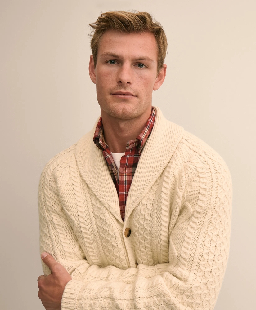 Merino Wool Aran Knit Shawl Cardigan, image 3