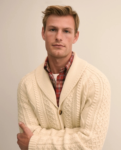Merino Wool Aran Knit Shawl Cardigan, image 3