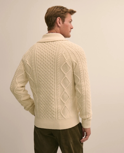 Merino Wool Aran Knit Shawl Cardigan, image 4