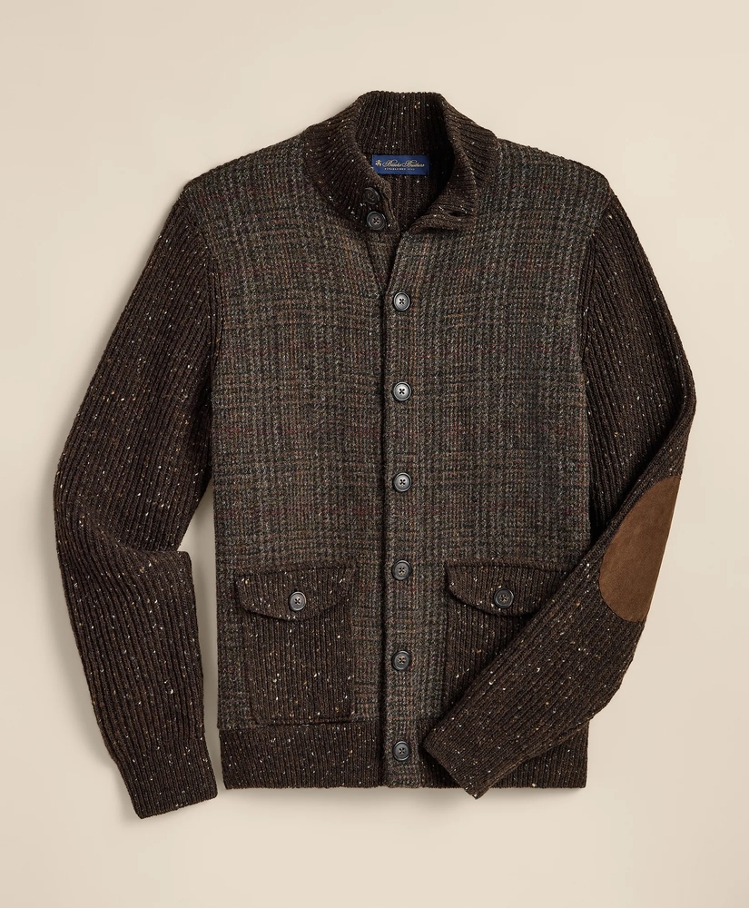 Merino Wool Donegal Glen Plaid Mock-Neck Button Cardigan, image 2